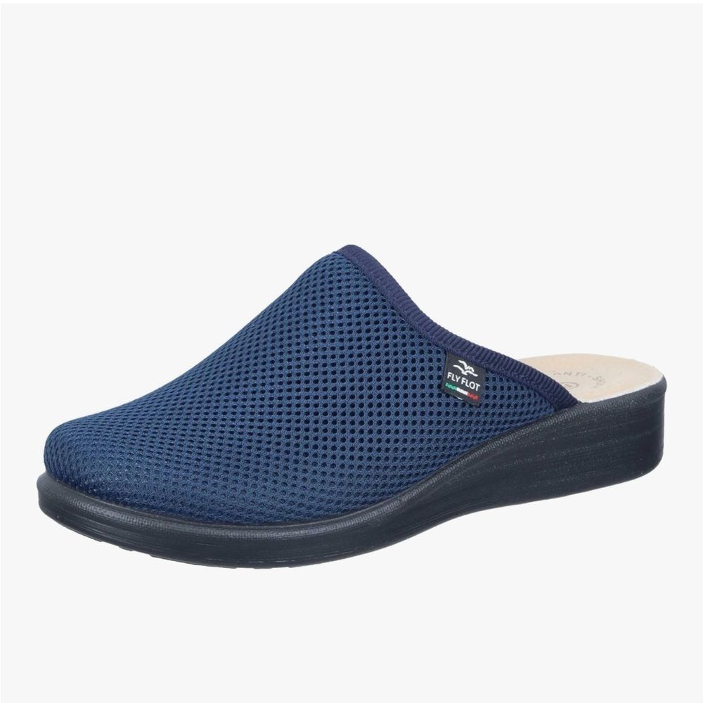 FLY FOT MULES NAVY BLUE FABRIC UPPER ANTI SHOCK ANATOMIC LEATHER FOOTBED WOMENS